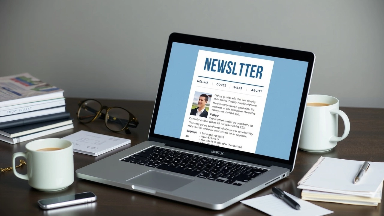 ordinateur portable avec une newsletter sur l ecran