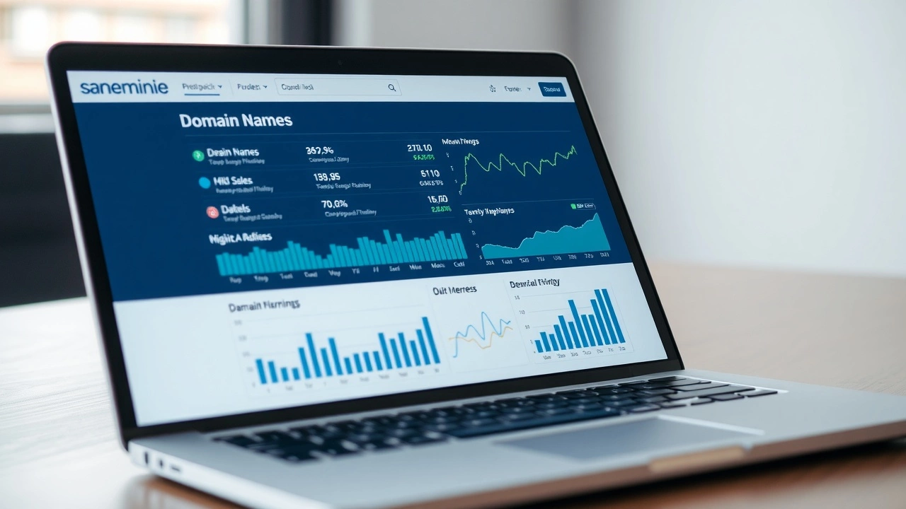 ordinateur portable montrant des noms de domaine en vente