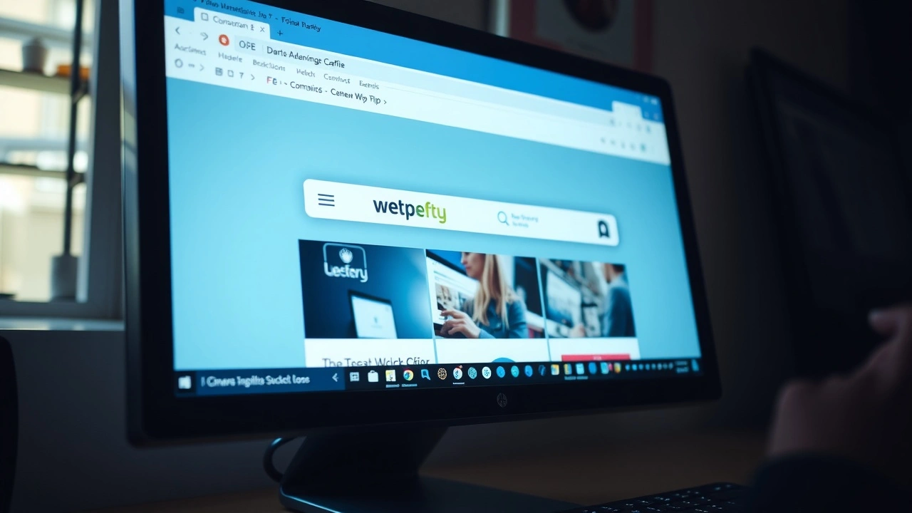ordinateur affichant un site web avec un nom de domaine