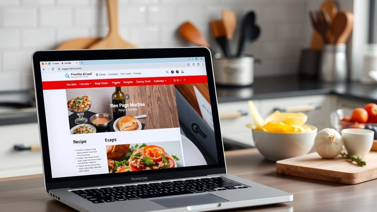 un ordinateur portable montrant un site web de recettes