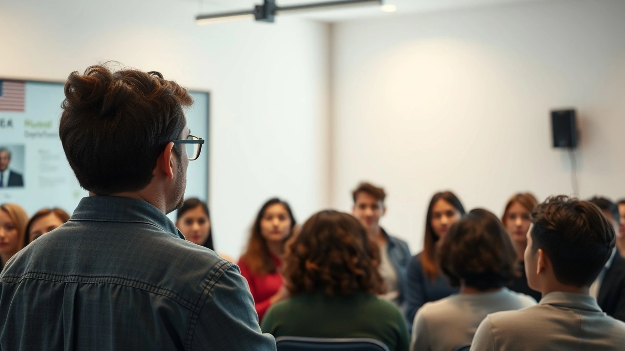 person partageant des experiences avec un groupe