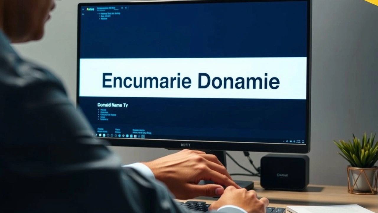 person utilisant un ordinateur avec un nom de domaine narratif