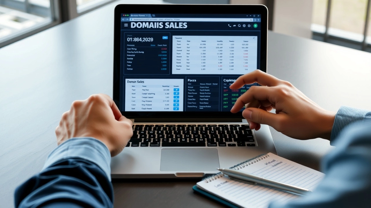 person analysant des données de vente de nom de domaine