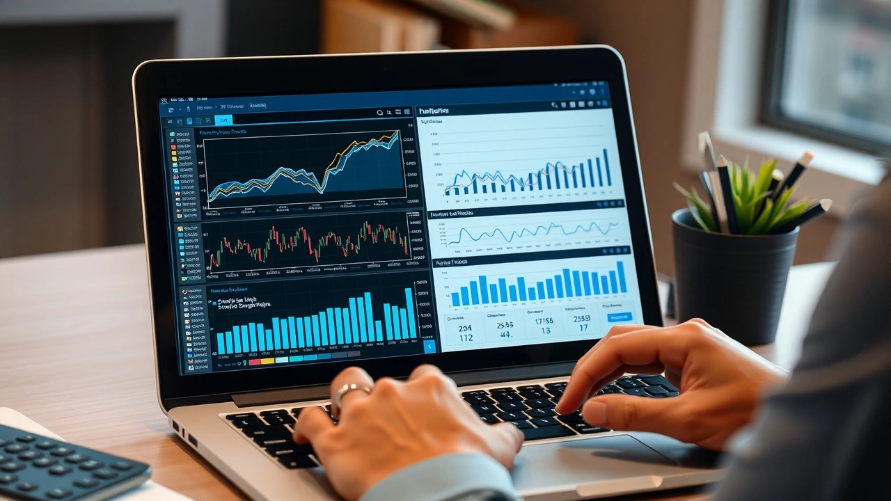 person analysant des statistiques sur un ordinateur portable
