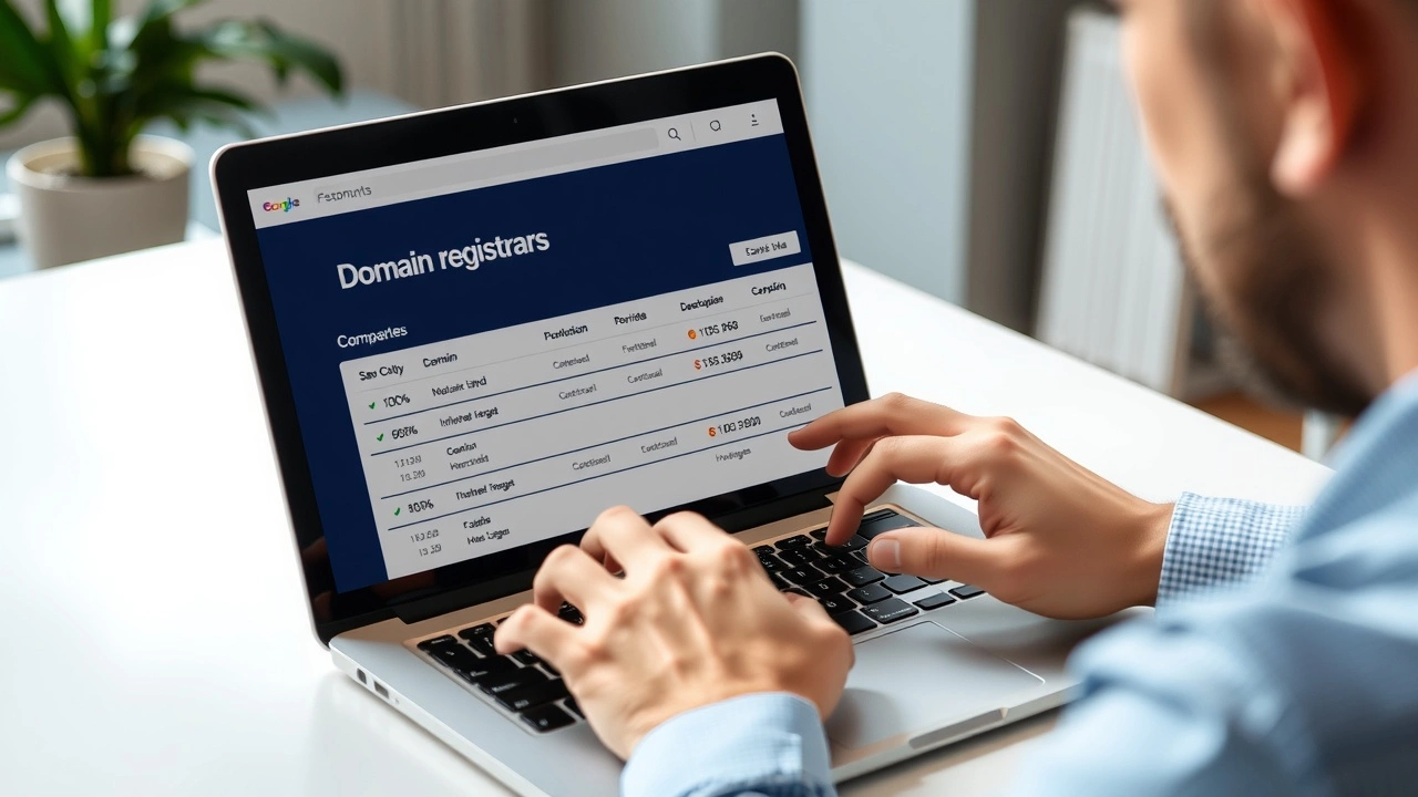 person comparant des registraires de domaine sur un ordinateur portable