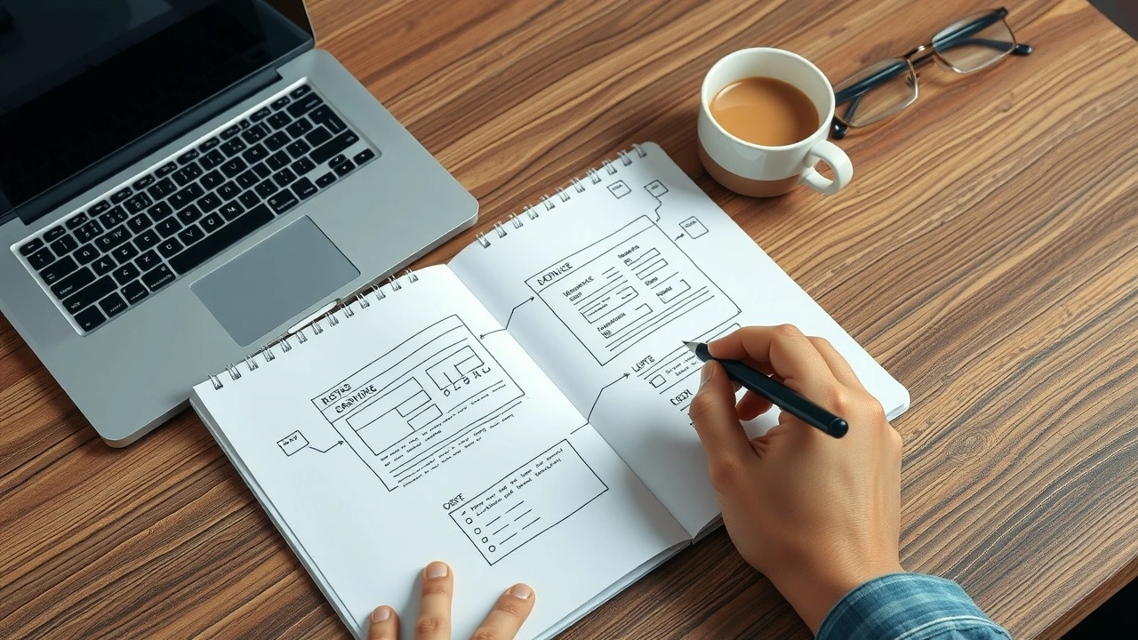 une personne dessine une maquette de site web