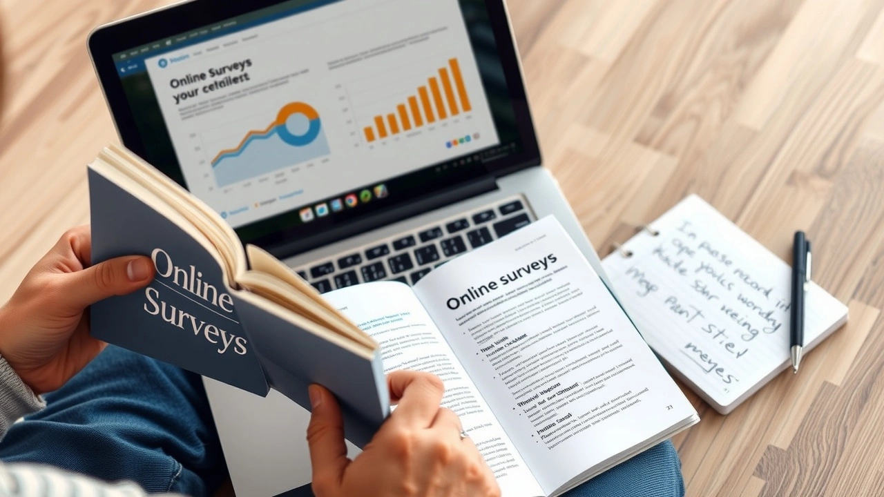 Personne lisant un livre sur les enquêtes en ligne