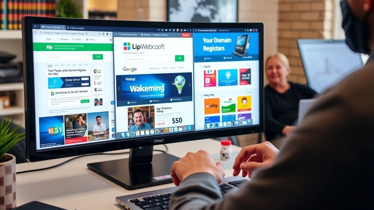person cherchant des registraires de domaines sur un ordinateur