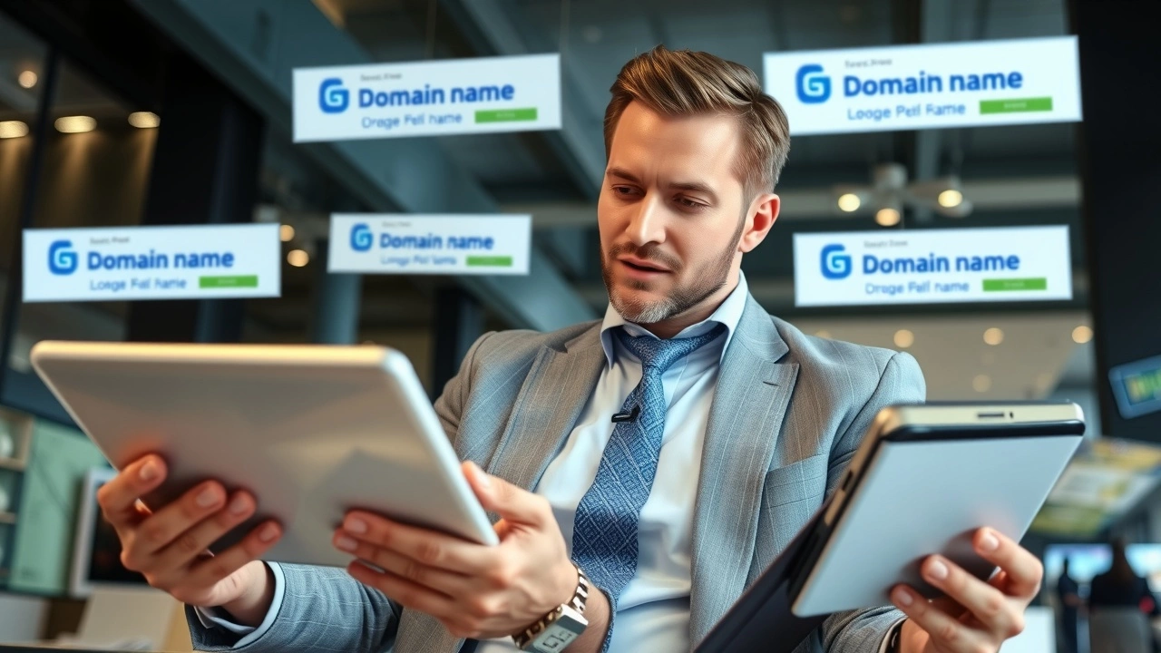 person utilisant plusieurs appareils pour vendre un domaine