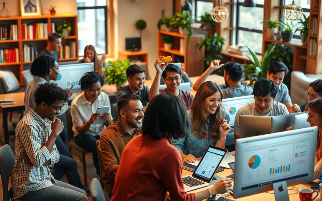 Une image illustrant une plateforme collaborative avec des personnes engagées.