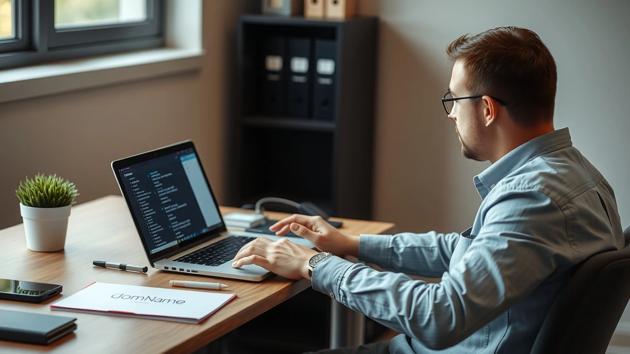 une personne cherche des noms de domaine sur un ordinateur