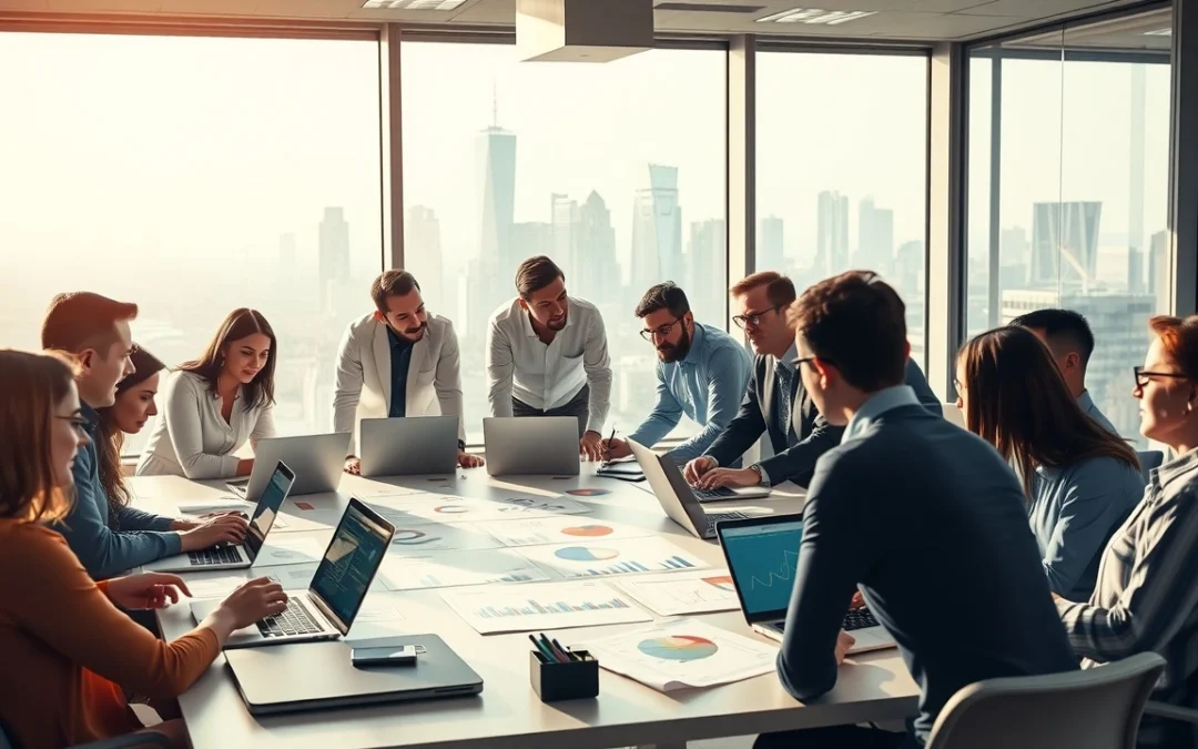 Une réunion de stratégie marketing numérique avec des professionnels divers discutant d'un nom de domaine.