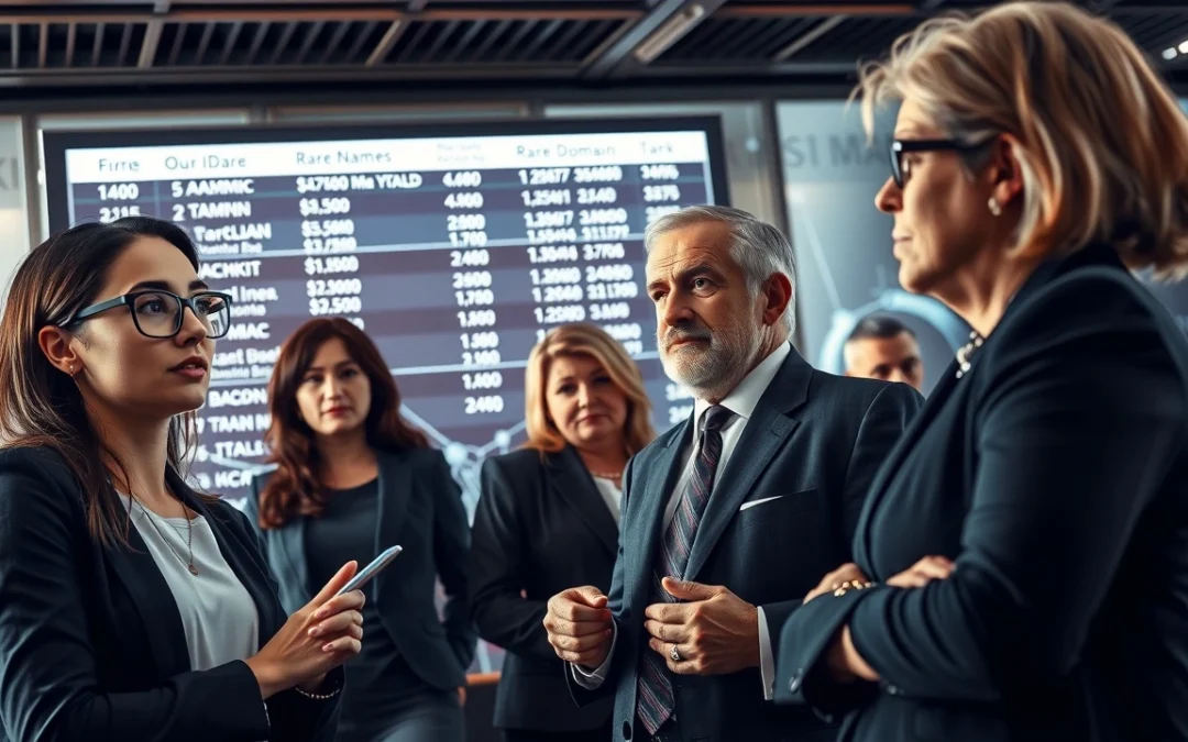 Une scène d'enchère pour un nom de domaine rare, illustrant l'influence de la rareté sur sa valeur et l'attrait pour les investisseurs.
