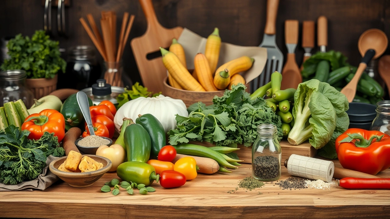 scène de cuisine avec des ingrédients frais