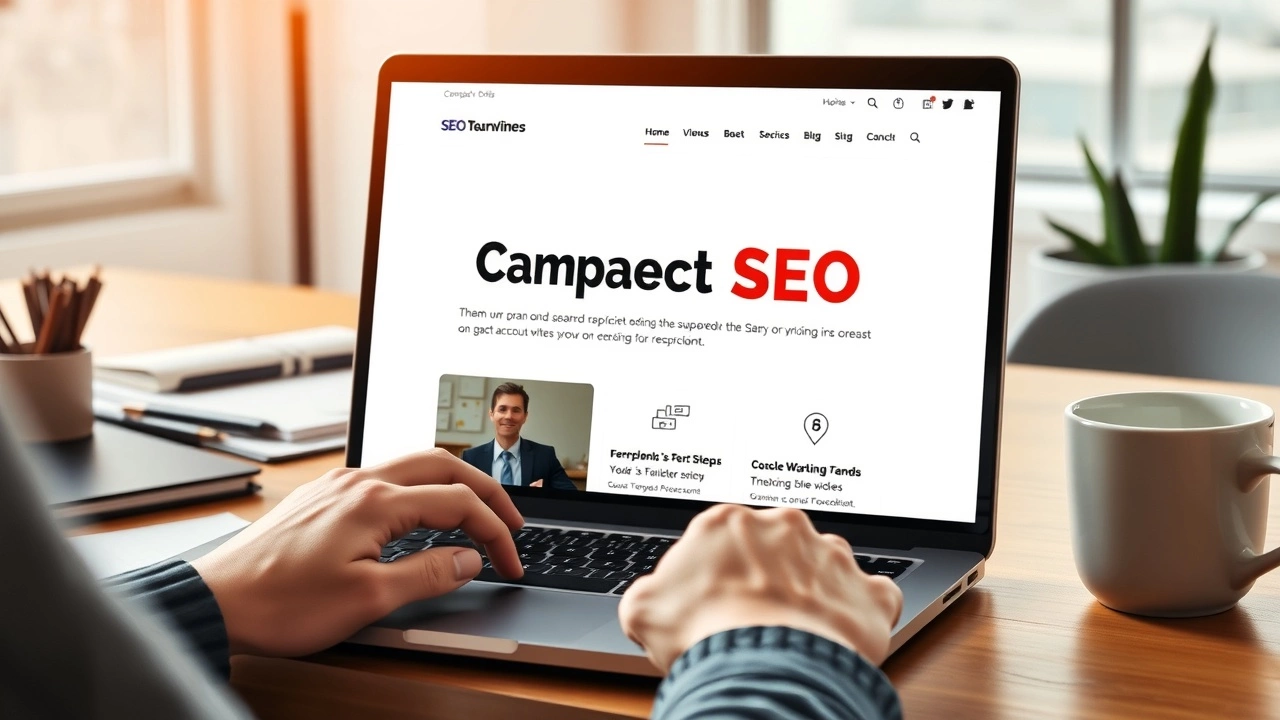 ordinateur portable avec site SEO et freelancer au travail