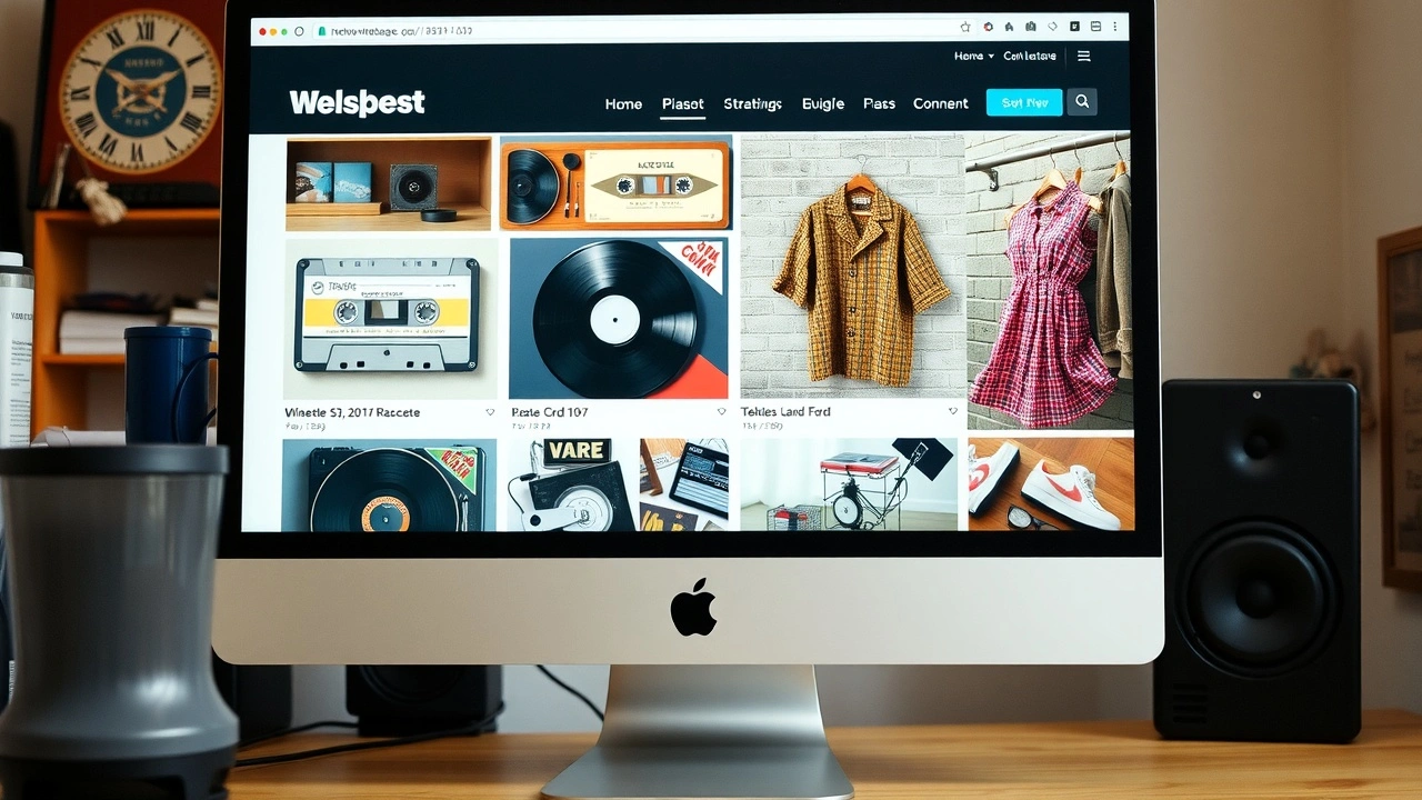 site vintage sur un ecran d ordinateur avec objets retro