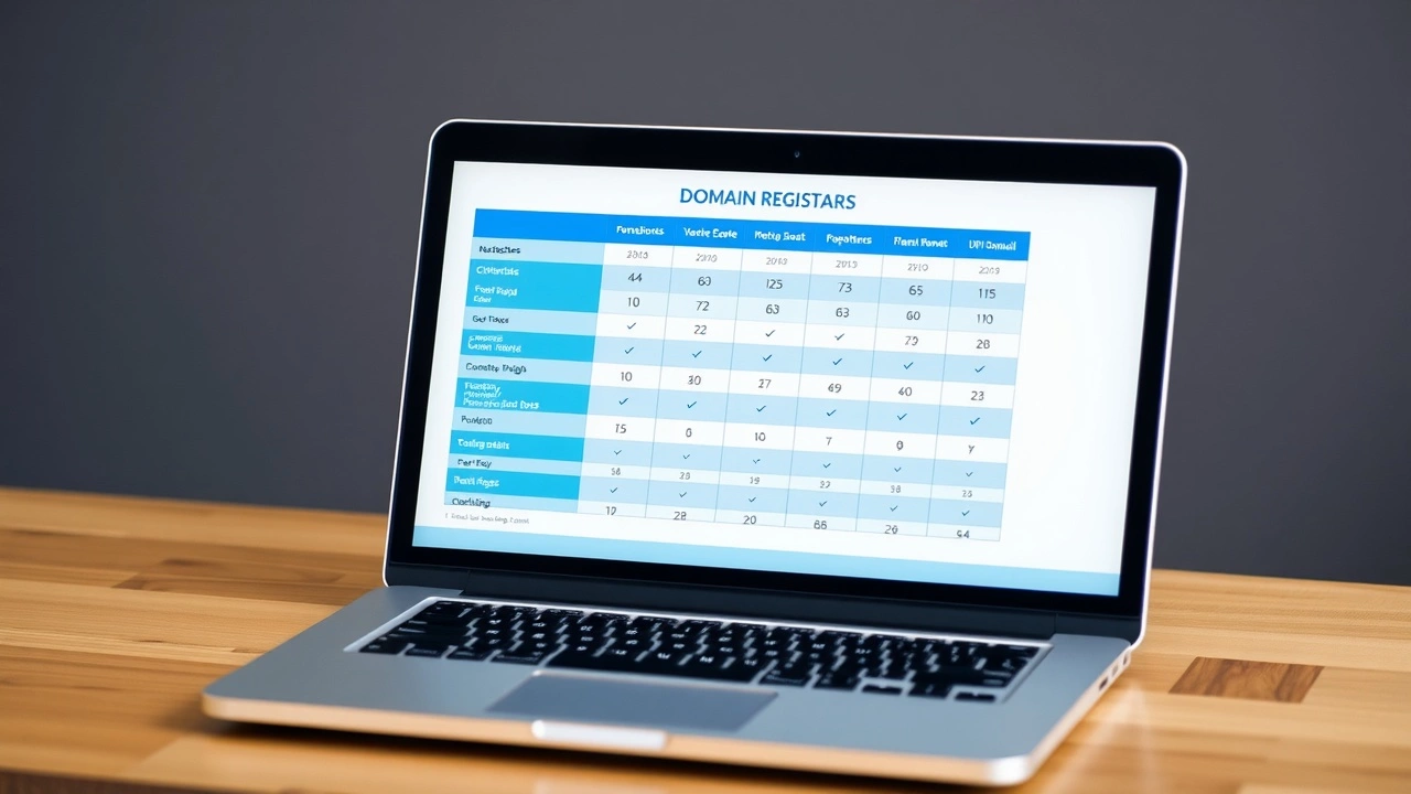 ordinateur avec tableau comparatif de registrars de domaine