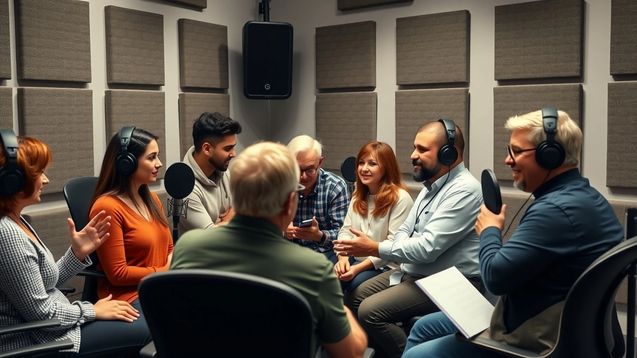 groupe de personnes enregistrant des témoignages audio