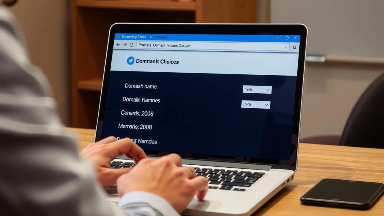 person testant un choix de nom de domaine avec un ordinateur