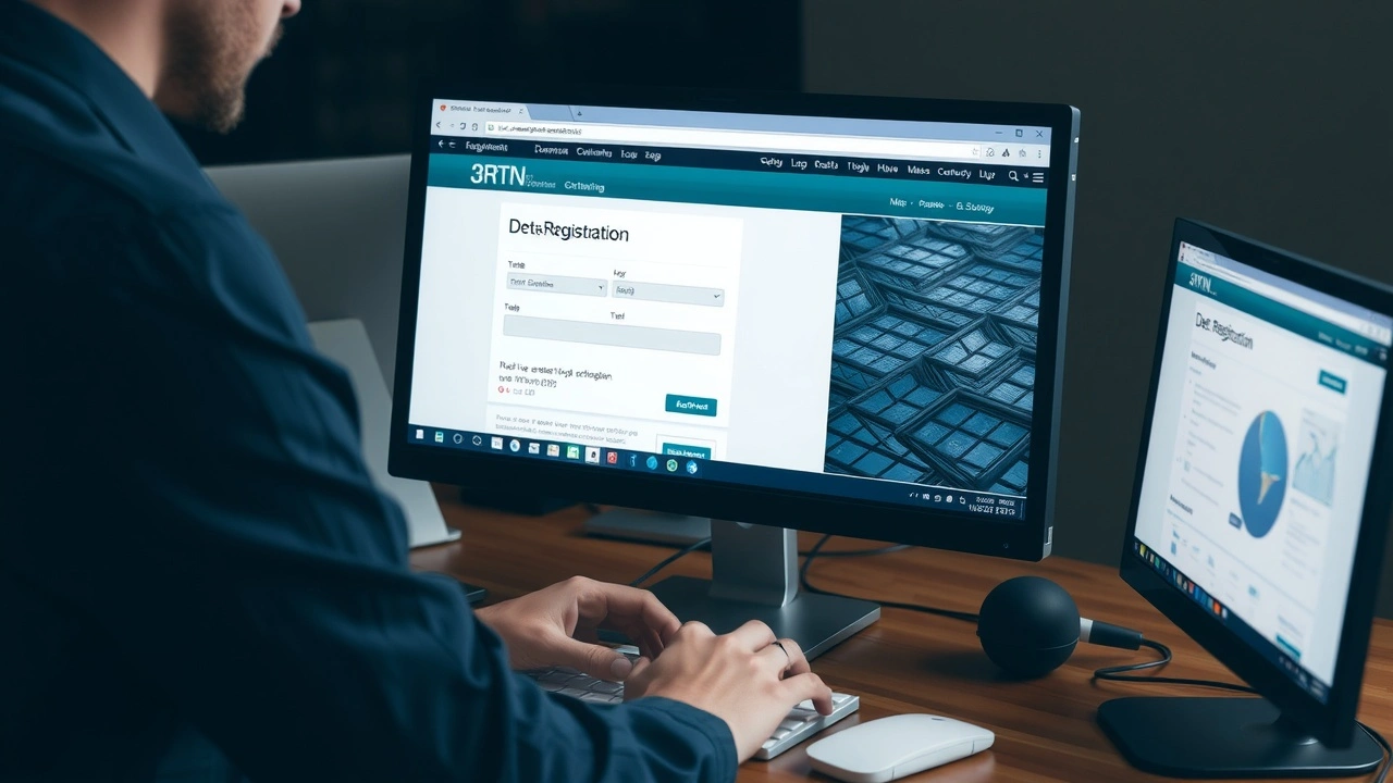 person travaillant sur un ordinateur avec un site d'enregistrement de domaine