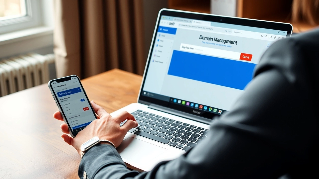 person utilisant un ordinateur pour gérer un nom de domaine