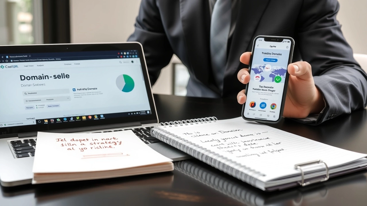 une personne utilisant un ordinateur pour vendre un nom de domaine