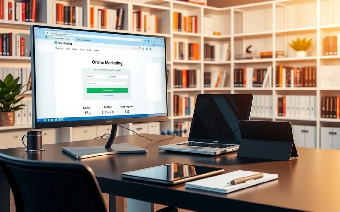 Bureau moderne avec ordinateur et outils pour acheter un nom de domaine