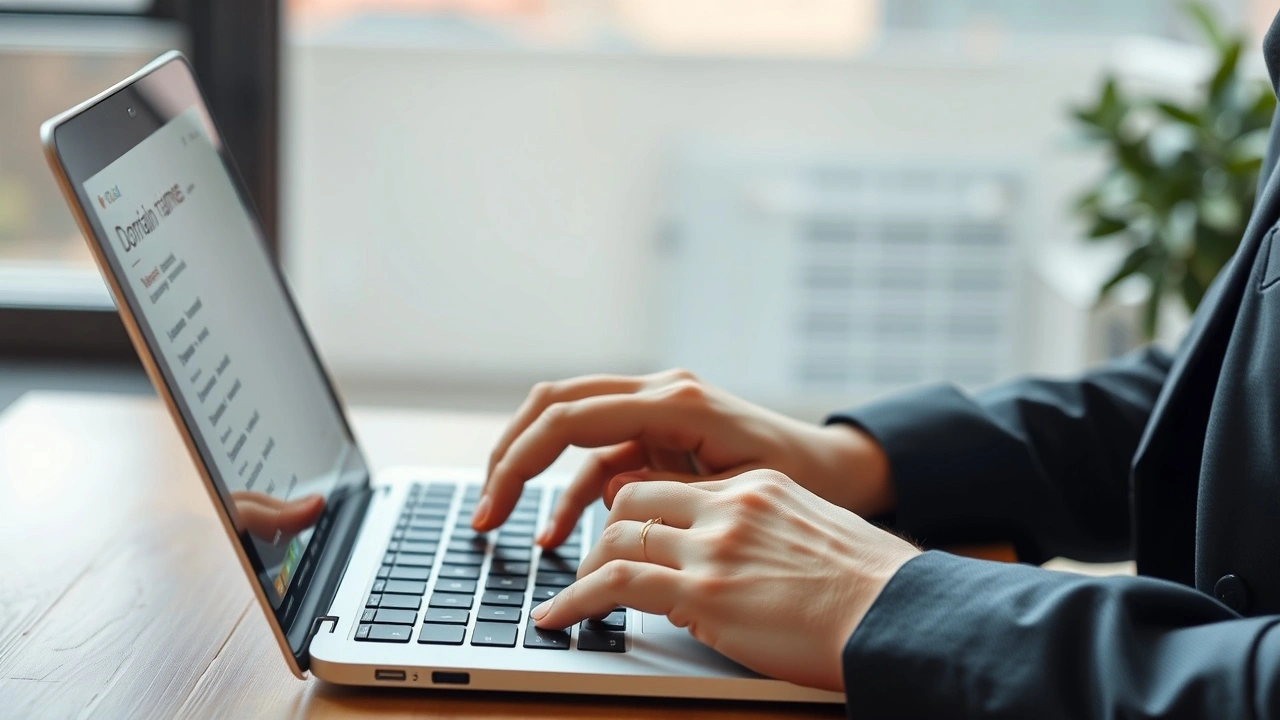 person cherchant des noms de domaine sur un ordinateur portable