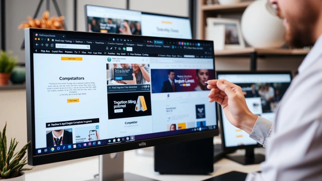 une personne analysant des sites concurrents sur un écran d'ordinateur