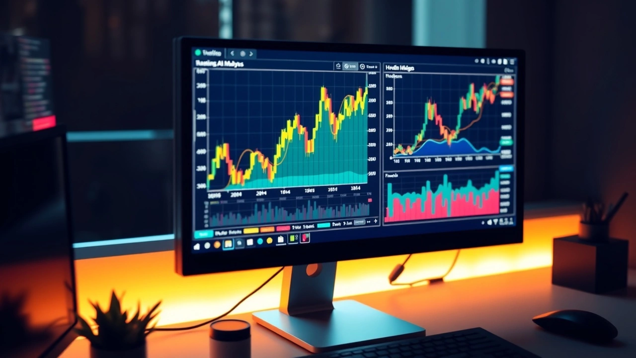 ordinateur avec graphiques d'analyse de tendances du marché