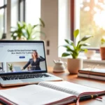 Un bureau moderne et serein illustrant une ambiance de créativité numérique.