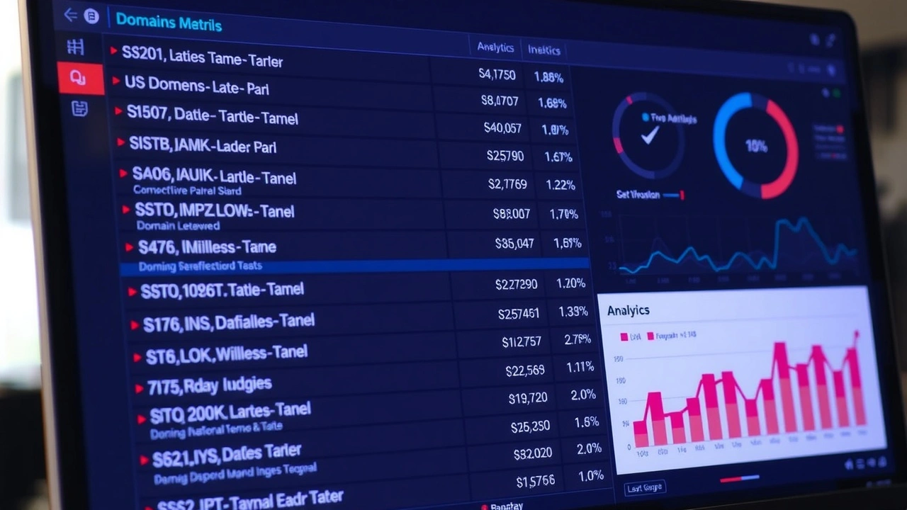 écran d'ordinateur montrant des noms de domaine et des graphiques