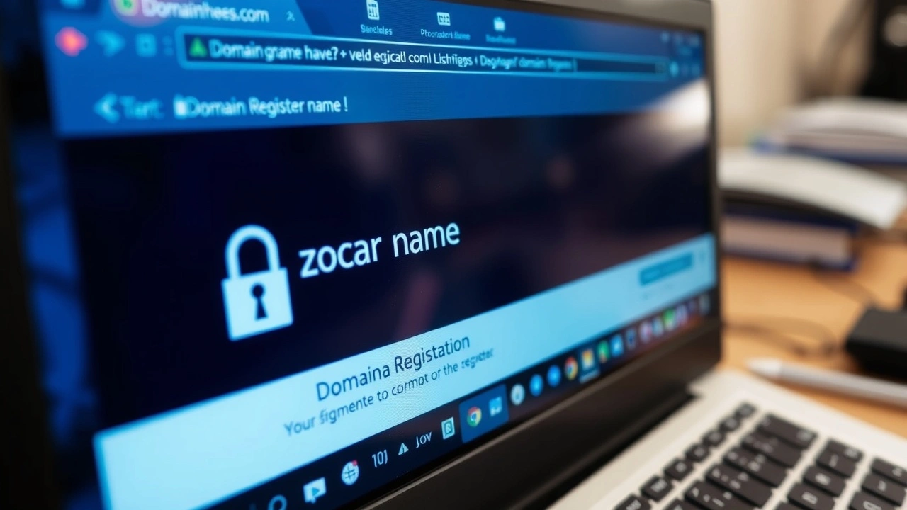 écran d'ordinateur verrouillé avec une page d'enregistrement de domaine