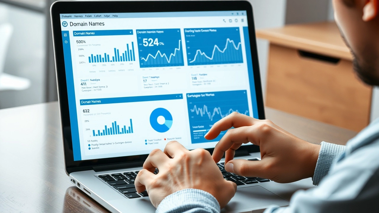 person evaluant des noms de domaine sur un ordinateur portable