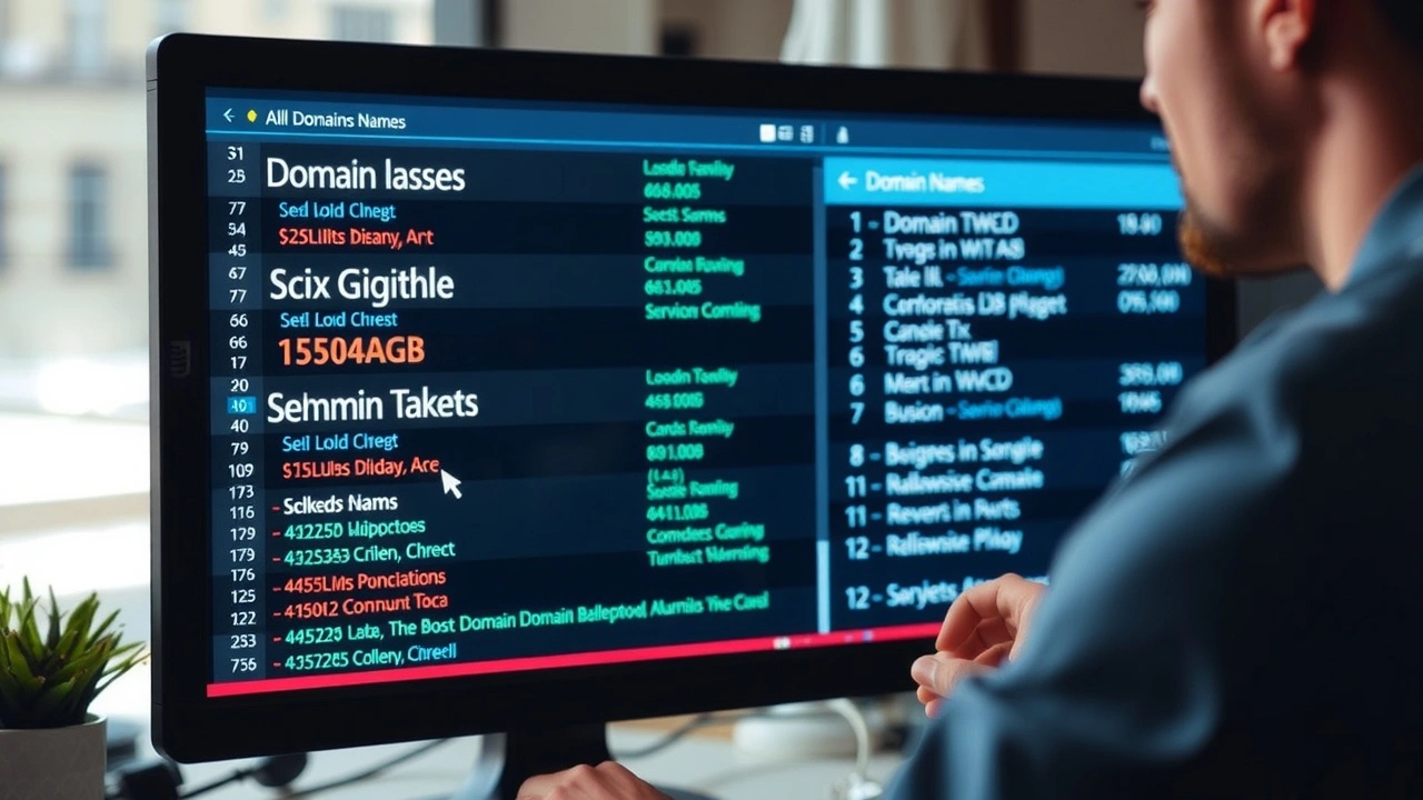 une personne évaluant des noms de domaine sur un écran d'ordinateur