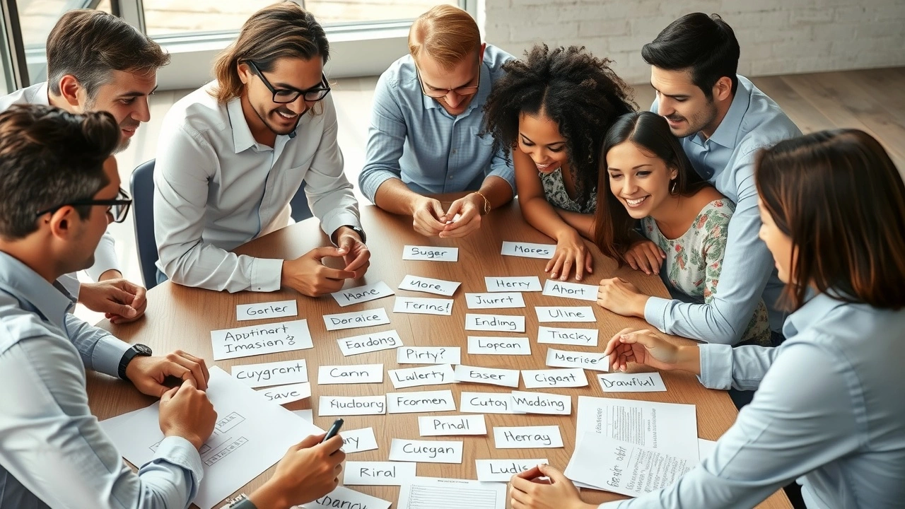 groupe de personnes discutant des noms de domaine sur une table