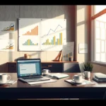 Un bureau moderne avec une personne planifiant l'optimisation de l'achat de noms de domaine.