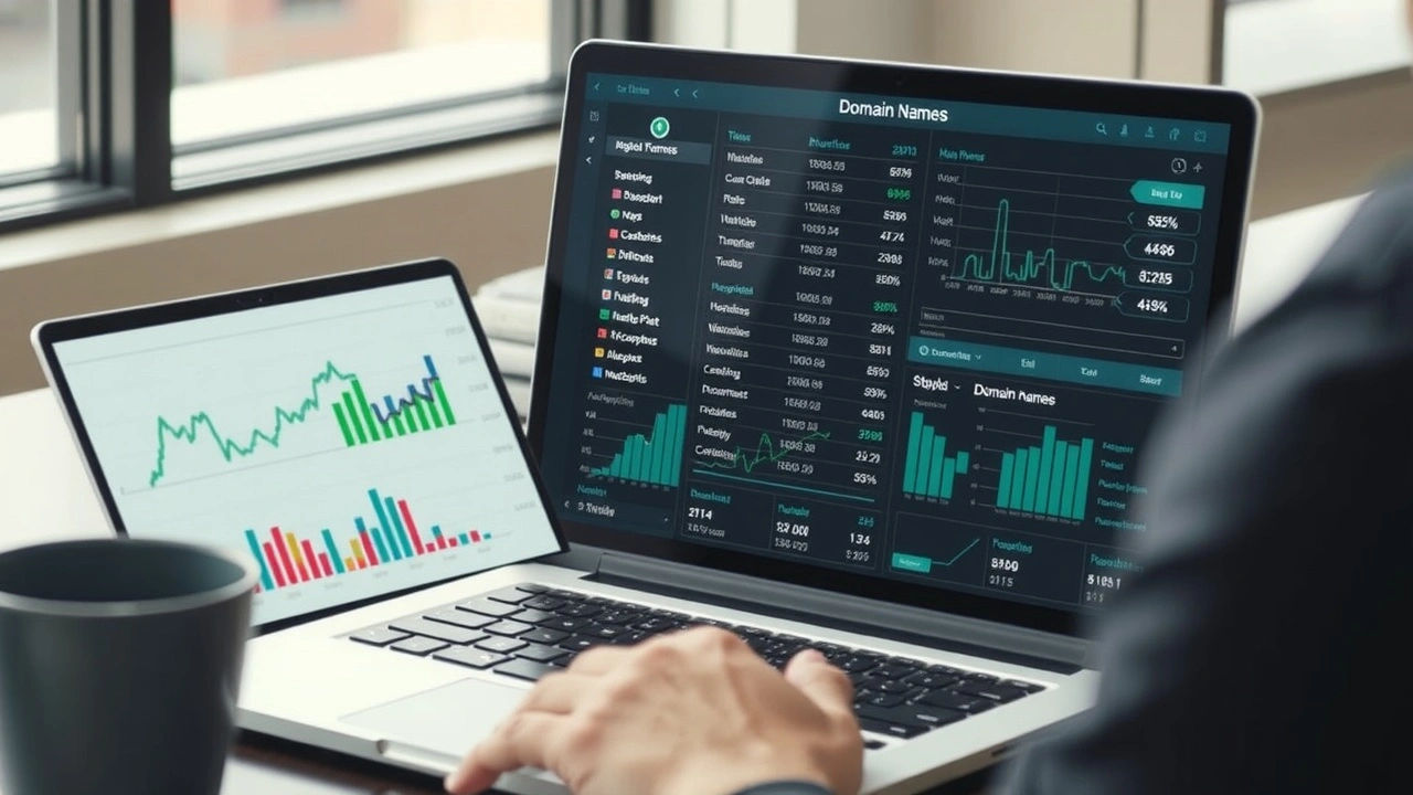 person analysant des noms de domaine sur un ordinateur portable