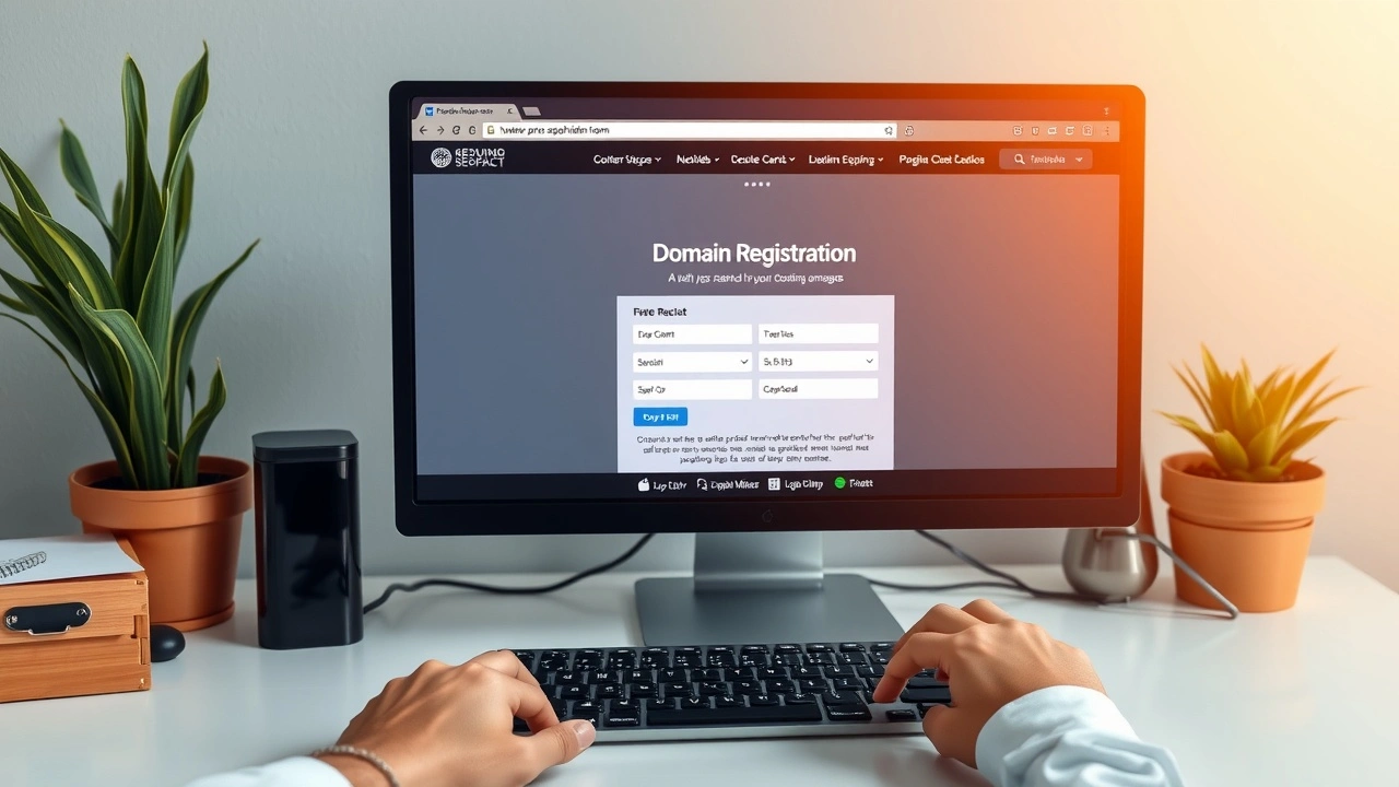 bureau organisé avec écran d'inscription de domaine