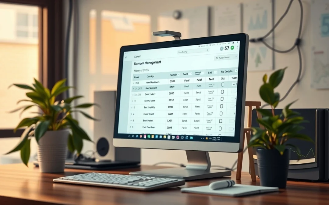 Bureau serein avec ordinateur et outils de gestion de domaine