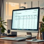 Bureau serein avec ordinateur et outils de gestion de domaine