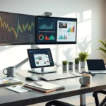 Bureau moderne illustrant l'optimisation d'un nom de domaine avec un site de microservices.