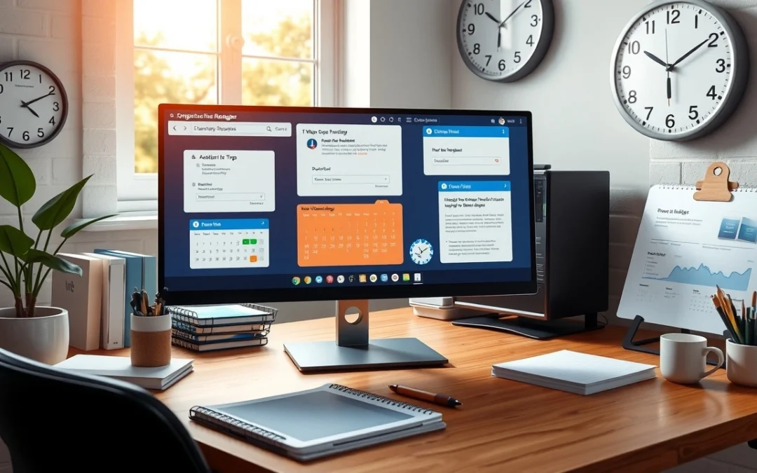 Bureau numérique montrant la gestion des noms de domaine.