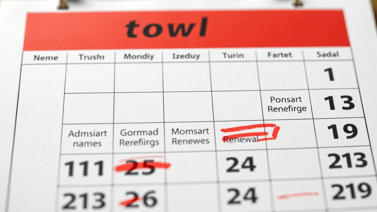 calendrier avec dates de renouvellement marquées