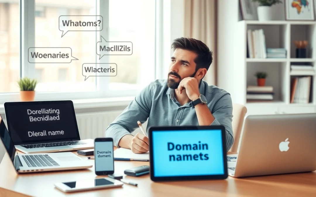 Une personne réfléchissante choisissant un nom de domaine parfait.