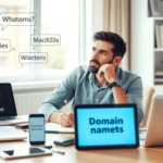 Une personne réfléchissante choisissant un nom de domaine parfait.