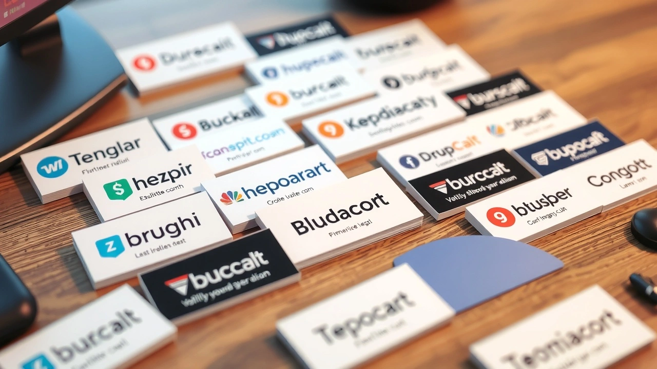 collection de cartes de noms de domaine sur un bureau