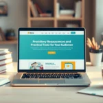 Un espace de travail serein avec un ordinateur portable ouvert sur un site de ressources.