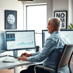 Une illustration d'une personne maîtrisant la gestion des noms de domaine dans un bureau moderne.