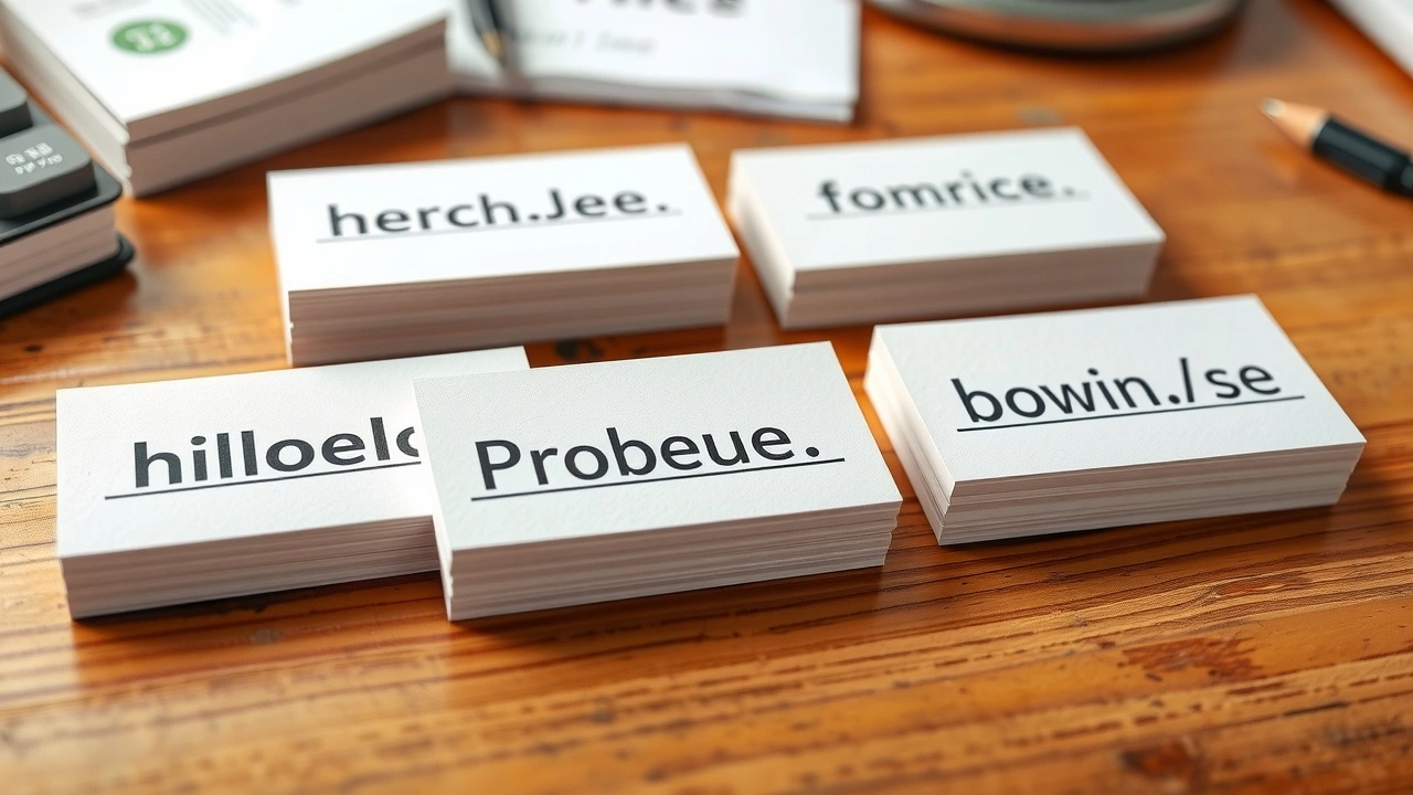 sélection de noms de domaine sur des cartes de visite